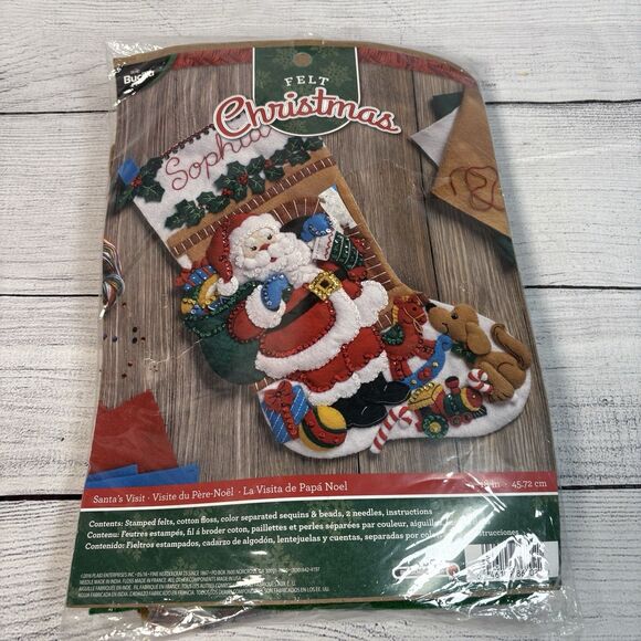 Bucilla Santas Visit Toys Puppy Dog Christmas Eve Felt Stocking Kit 86702 New - Picture 1 of 4